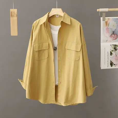 港味长袖休闲衬衫女2024春秋新款欧货大版宽松衬衣中长款外套上衣图片