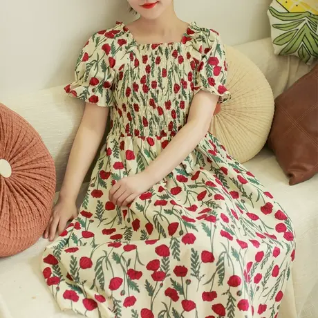 胖妹妹2025夏新品全棉花朵法式连衣裙加大码微优雅小女人长裙图片