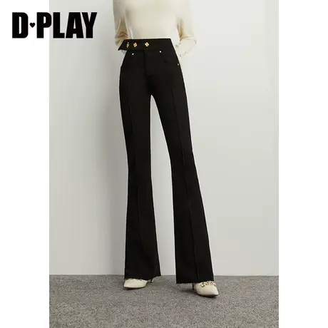 DPLAY【黑标】年秋装可调节高腰经典黑拉毛弹力牛仔裤喇叭裤商品大图
