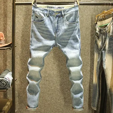 春季2025新款牛仔裤男潮牌小直筒弹力裤子男高端刺绣百搭休闲长裤图片