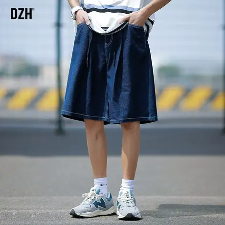 男士深蓝色牛仔裤短裤男潮牌夏季休闲裤子2023新款五分裤宽松中裤商品大图