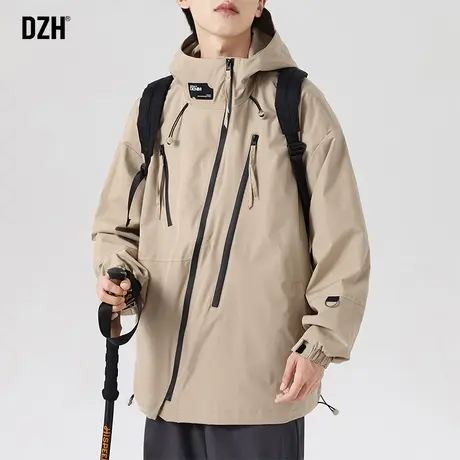 男士卡其色冲锋衣外套男2023秋季新款宽松美式情侣高级感男装夹克商品大图