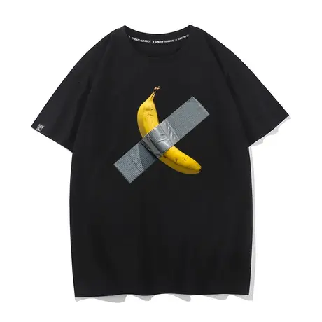 秀洛香蕉胶带拒绝焦虑创意趣味男女同款情侣装休闲短袖T恤男半袖商品大图