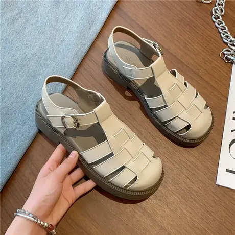 包头凉鞋女2024年夏季新款编织罗马鞋软底防滑学院风配裙子凉鞋子商品大图