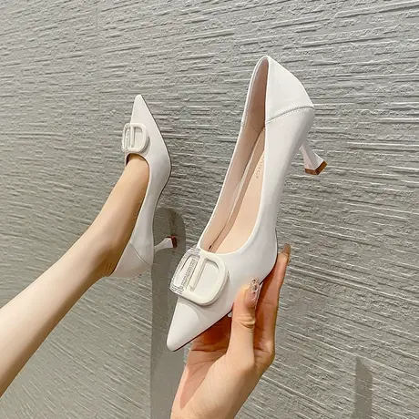 2024年春夏新款时尚百搭女神范高跟鞋女细跟尖头水钻职业工作单鞋图片
