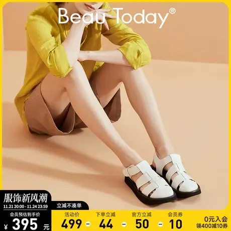 BeauToday包头凉鞋女厚底新款真皮罗马鞋黑色女鞋英伦风单鞋小众商品大图