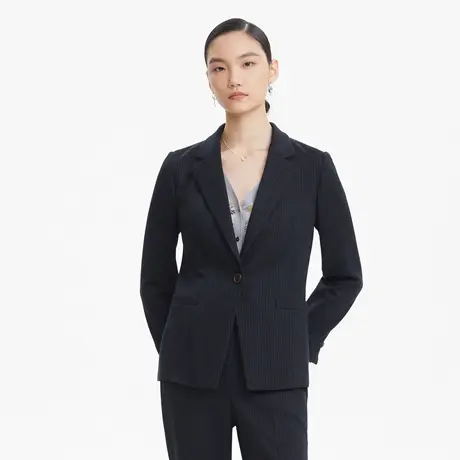 LANCY/朗姿秋季新款条纹长袖西装通勤商务高级西服女士外套奥莱图片