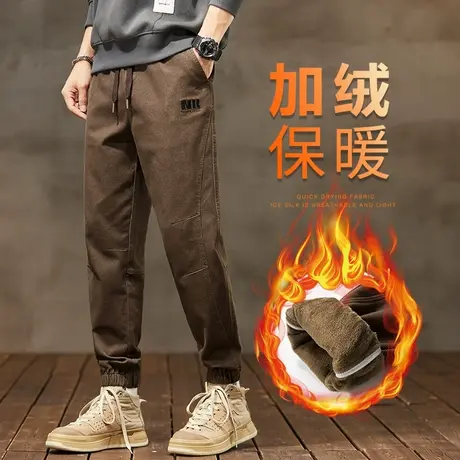 冬季男装加绒加厚加棉裤秋冬款防风抗寒束脚休闲裤子2024新款工装商品大图