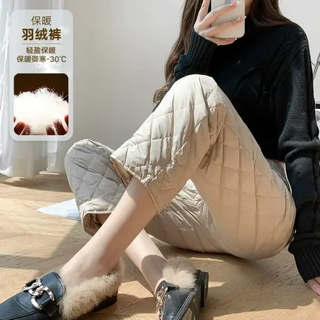 断码清仓羽绒裤女冬季新款时尚高腰休闲直筒宽松显瘦九分加厚棉裤图片