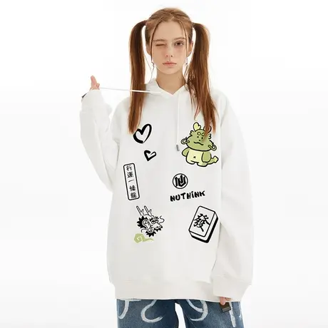 Nuthink新年过年龙年本命年发财连帽卫衣潮牌男春季加肥加大外套商品大图