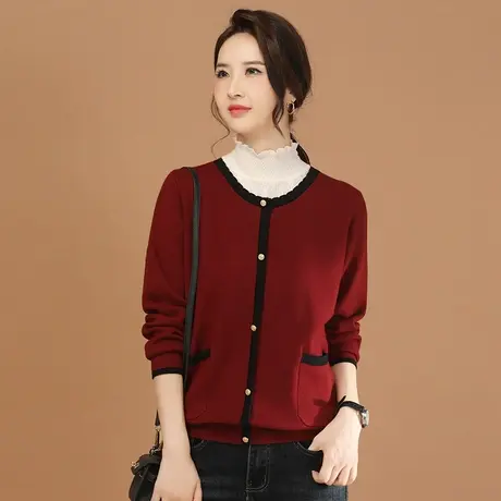 新品85折】复古蕾丝半高领假两件打底毛衣女商品大图