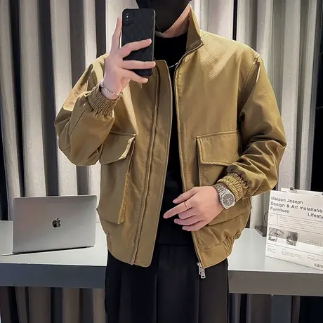 立领夹克秋季2023新款百搭上衣痞帅口袋工装休闲外套INS秋装褂子图片