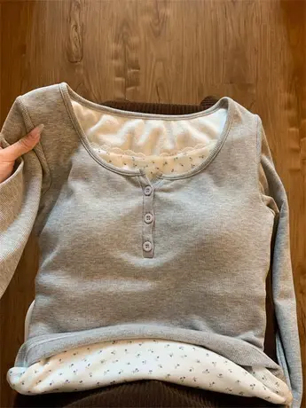 假两件内搭打底衫女秋冬加绒保暖碎花蕾丝长袖t恤带胸垫纯欲上衣商品大图