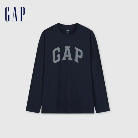 Gap男装春季2024新款LOGO亲肤纯棉长袖T恤宽松圆领打底衫892184图片