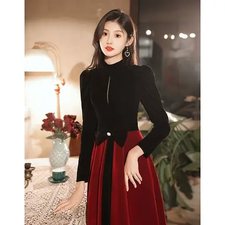 长袖敬酒服新娘2024新款冬季订婚晚礼服高端轻奢小众女法式高级感图片