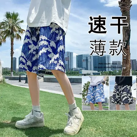 休闲短裤男夏季潮流薄款大裤衩宽松直筒大码男生潮牌五分沙滩裤子商品大图