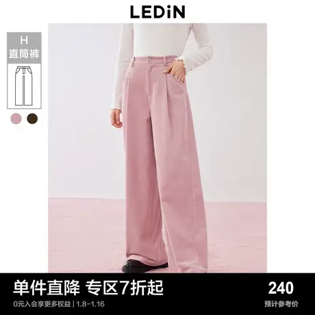 乐町复古灯芯绒直筒裤女秋冬新款单褶设计利落垂感阔腿裤女商品大图