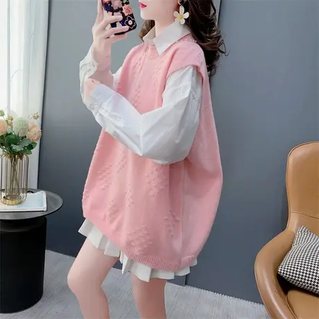 日系森女甜美无袖针织马甲背心女春季2024新款宽松学院风毛衣坎肩商品大图