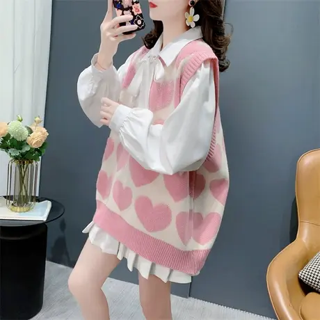 针织马甲背心女中长款2024新款春季宽松洋气甜美无袖坎肩毛衣马夹商品大图