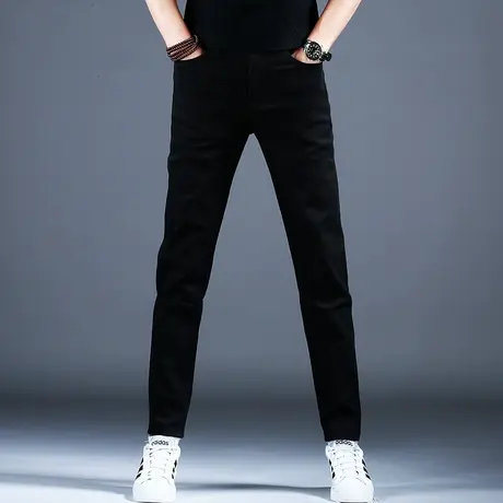2024新款春夏季高档品牌纯黑色牛仔裤子男款小脚修身休闲长裤弹力商品大图