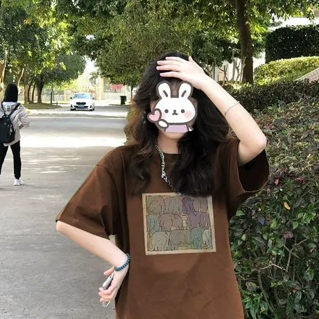 纯棉美式复古短袖t恤女潮夏季半袖oversize小众设计感上衣小个子商品大图