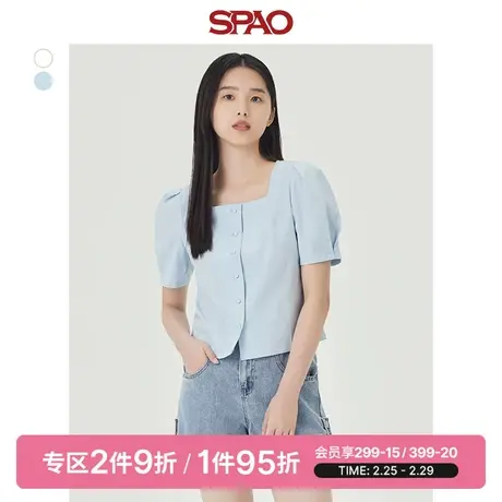 SPAO女士春季新款大方领短款短袖雪纺衫衬衫SPBWD26S21图片