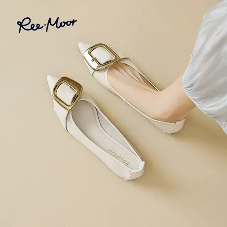 睿慕法式气质小羊皮仙女风低跟尖头浅口平底单鞋蛋卷鞋女图片