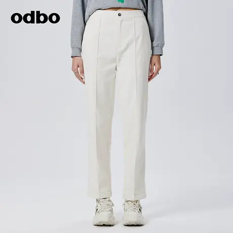 odbo/欧迪比欧设计感压褶休闲裤女春季新款高腰百搭挺阔直筒裤商品大图