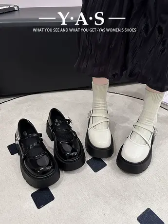 玛丽珍女鞋2024新款春秋法式厚底高跟单鞋子白色英伦风黑色小皮鞋商品大图