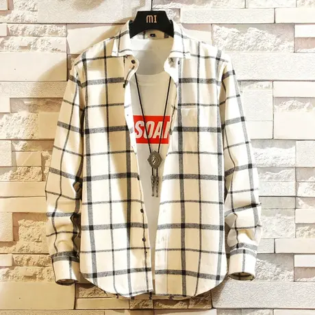 春夏季格子衬衫男韩版潮流休闲男士长袖衬衣学生港风薄款外套寸衫商品大图