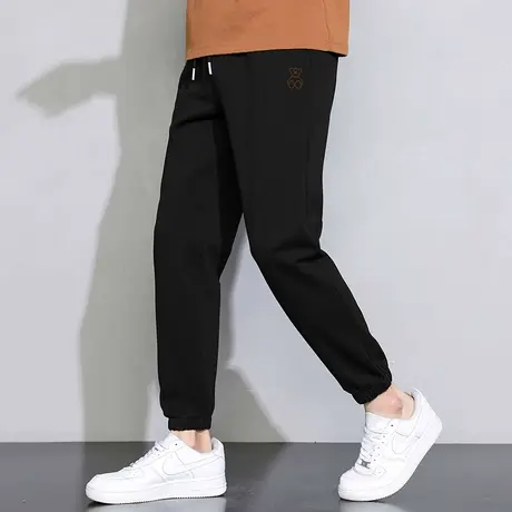 长裤子男春夏季潮流小熊印花黑色休闲运动裤抽绳小脚束脚九分卫裤商品大图