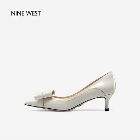 Nine West/玖熙蝴蝶结单鞋女2023年秋季新款牛漆皮浅口尖头高跟鞋商品大图