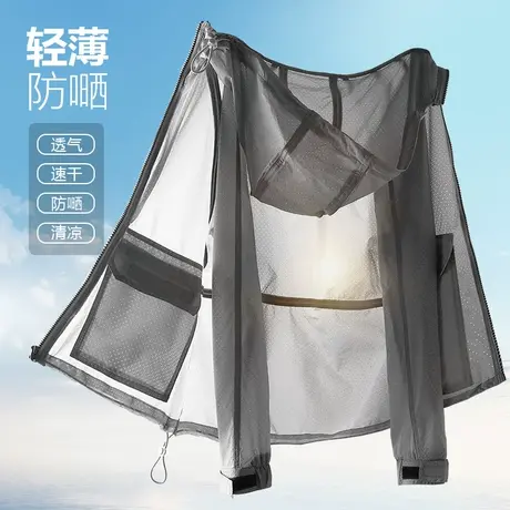 潮牌针孔网眼透气防晒衣男夏季新款超薄款透气夹克男户外防晒上衣商品大图