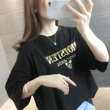 亮片上衣网红短袖t恤时尚2023新款衫女ins超火宽松百搭潮牌洋气夏商品大图