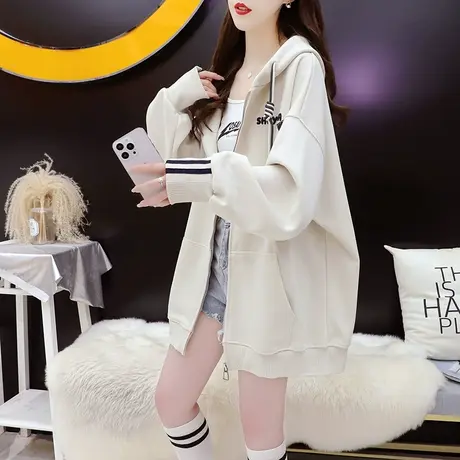 慵懒风连帽卫衣开衫女2023新款早秋宽松休闲洋气百搭春秋薄款外套商品大图