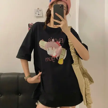 美式复古短袖t恤女纯棉宽松韩版ins半袖设计感小众chic港味上衣服图片