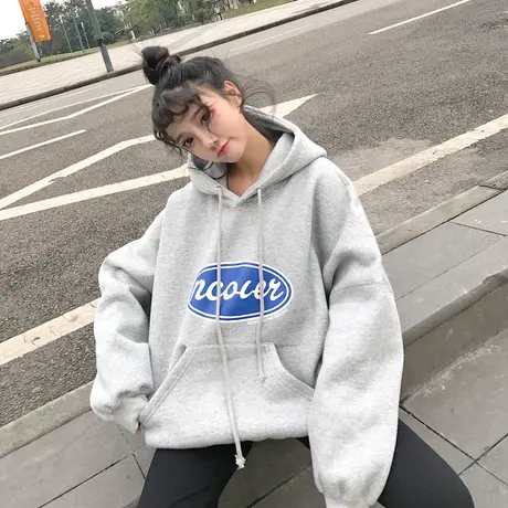 waitmore卫衣女2021秋冬百搭宽松韩版潮ins连帽上衣加绒加厚外套商品大图