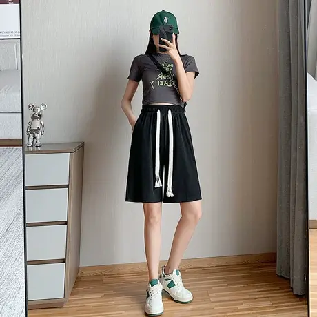冰丝运动短裤女夏季薄款高腰休闲裤子宽松直筒显瘦百搭阔腿五分裤图片