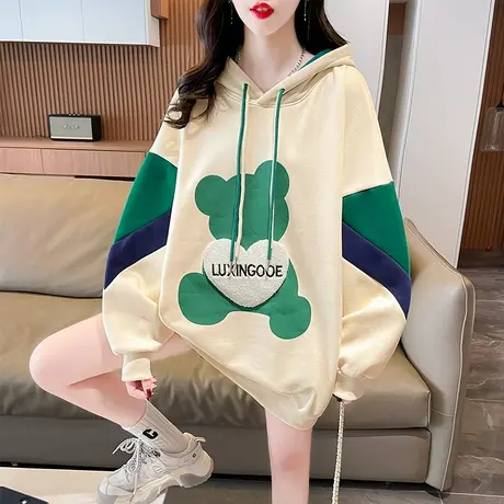 连帽卫衣女春秋季韩版宽松大码薄款设计感小众小个子中长款外套潮图片