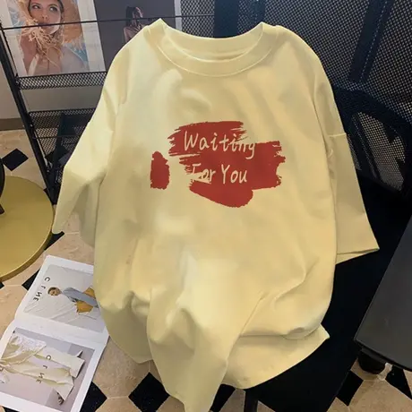 大码纯棉情侣t恤女oversize洋气韩版短袖ins潮设计感小众上衣夏季商品大图