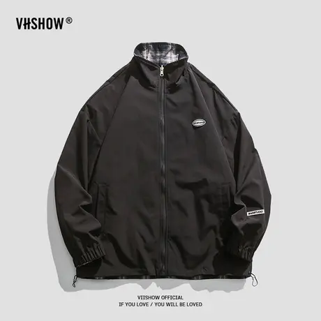 VIISHOW双面穿夹克男春秋潮牌立领美式宽松休闲复古格纹工装外套商品大图