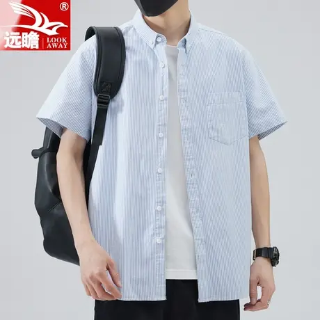 罗蒙衬衫男短袖夏季2023新款休闲男士衬衣纯棉上衣半袖条纹寸衫男图片