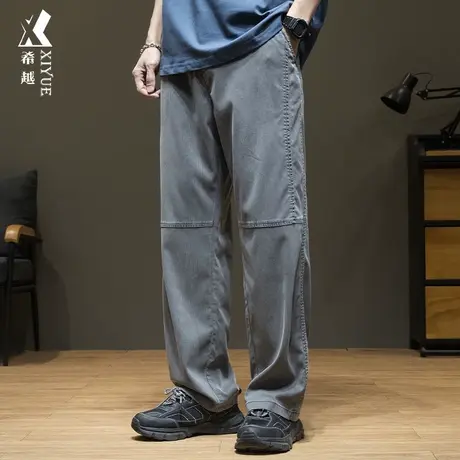 秋冬加绒休闲裤男直筒莱赛尔天丝垂坠感阔腿裤子宽松大码秋季长裤商品大图