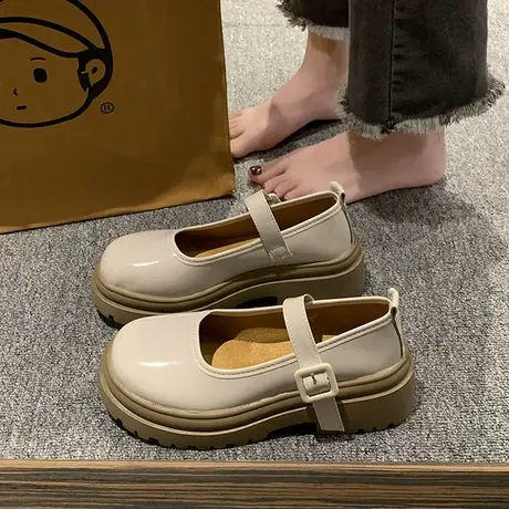 黑色英伦学院风玛丽珍单鞋女2023年新款厚底增高圆头小个子小皮鞋图片