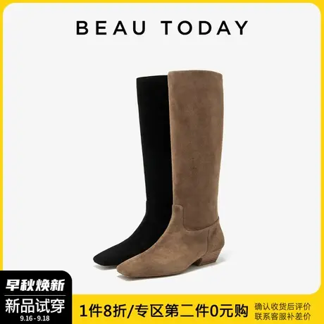 BeauToday靴子女长筒靴女弹力靴秋季皮靴女2023新款骑士靴女高筒图片