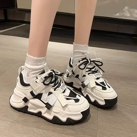 显脚小老爹鞋子女爆款2023秋冬新款网红炸街厚底休闲运动小白鞋潮商品大图