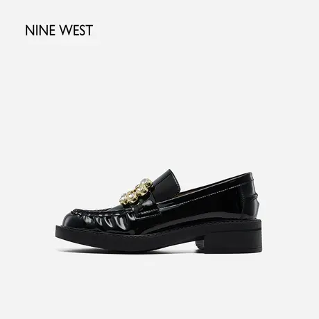 Nine West/玖熙复古英伦风小皮鞋女春新款钻扣漆皮褶皱乐福鞋百搭商品大图