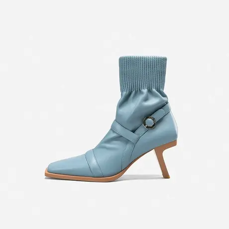Nine West/玖熙2022秋冬新款方头时装靴女套筒回旋跟中靴弹力短靴图片