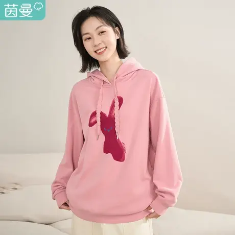 【商场同款】茵曼2023春女装新款趣味兔子刺绣连帽舒适宽松卫衣图片