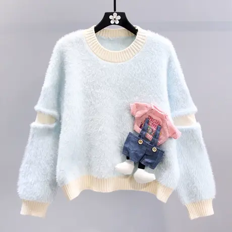 温柔风卡通毛衣女秋冬2023新款宽松慵懒风百搭洋气减龄针织衫上衣图片